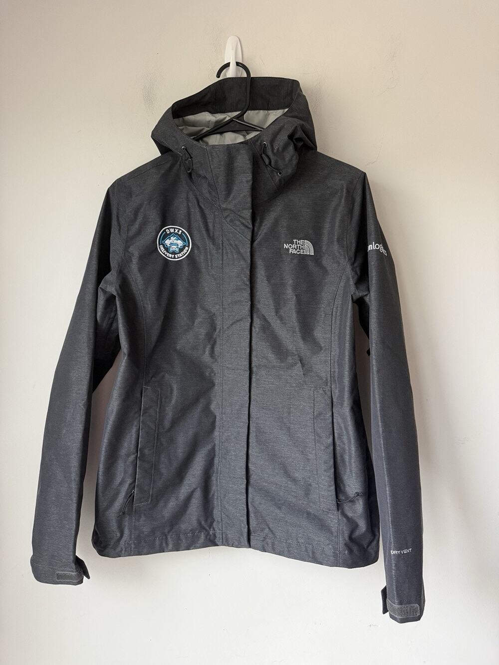 The North Face Rain Jacket Womens S Gray DryVent Hooded Amazon Logistics Logo